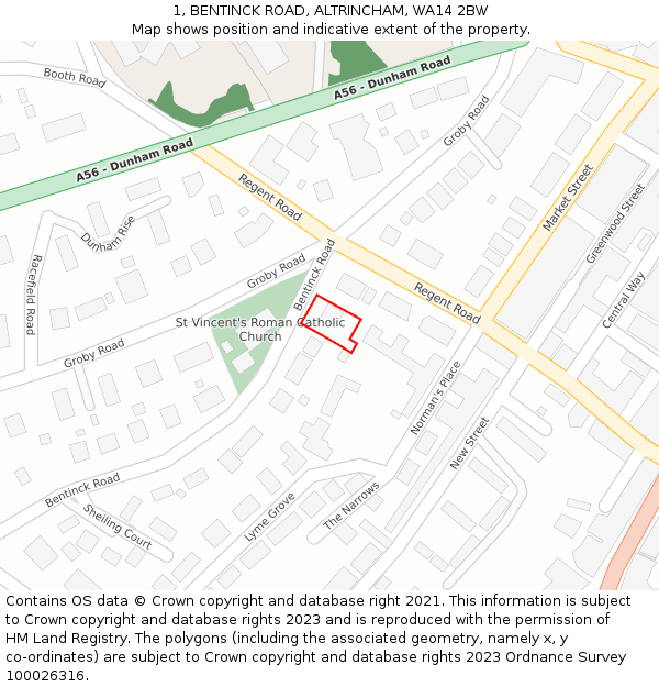 1, BENTINCK ROAD, ALTRINCHAM, WA14 2BW: Location map and indicative extent of plot