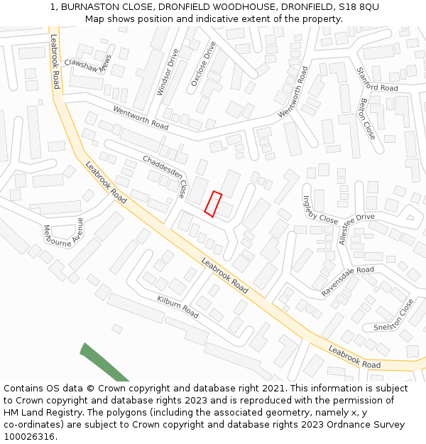 1, BURNASTON CLOSE, DRONFIELD WOODHOUSE, DRONFIELD, S18 8QU: Location map and indicative extent of plot