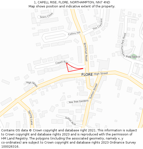 1, CAPELL RISE, FLORE, NORTHAMPTON, NN7 4ND: Location map and indicative extent of plot