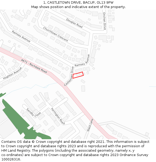 1, CASTLETOWN DRIVE, BACUP, OL13 9PW: Location map and indicative extent of plot