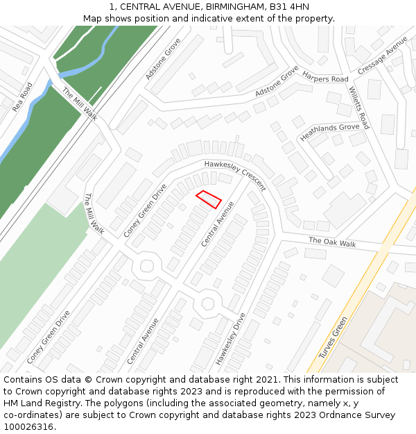 1, CENTRAL AVENUE, BIRMINGHAM, B31 4HN: Location map and indicative extent of plot