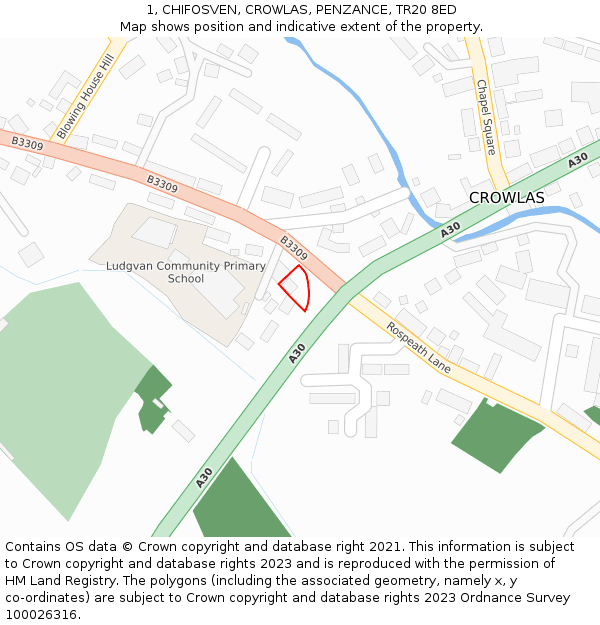 1, CHIFOSVEN, CROWLAS, PENZANCE, TR20 8ED: Location map and indicative extent of plot