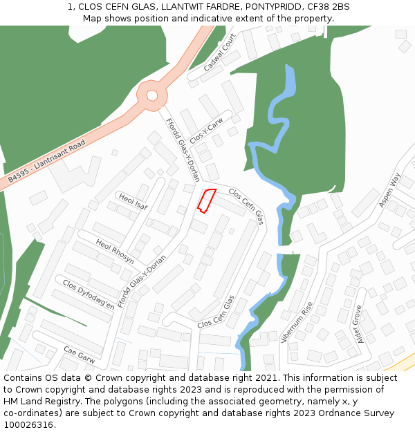 1, CLOS CEFN GLAS, LLANTWIT FARDRE, PONTYPRIDD, CF38 2BS: Location map and indicative extent of plot