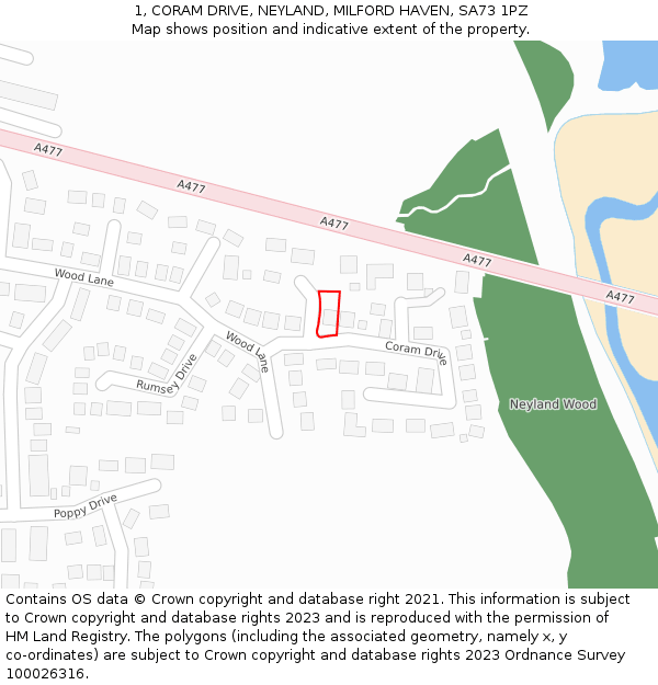 1, CORAM DRIVE, NEYLAND, MILFORD HAVEN, SA73 1PZ: Location map and indicative extent of plot