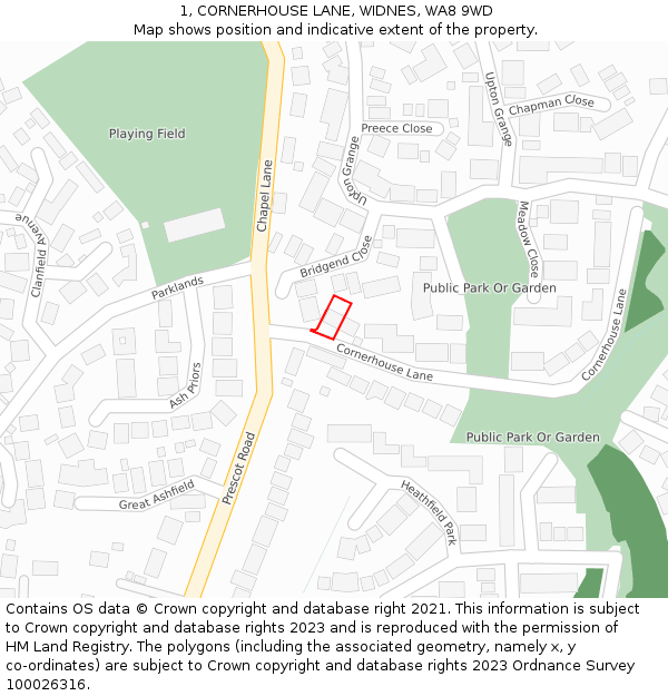 1, CORNERHOUSE LANE, WIDNES, WA8 9WD: Location map and indicative extent of plot