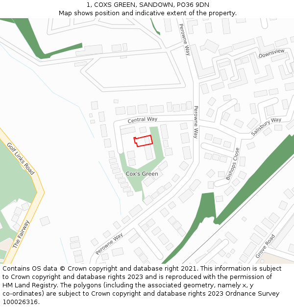 1, COXS GREEN, SANDOWN, PO36 9DN: Location map and indicative extent of plot