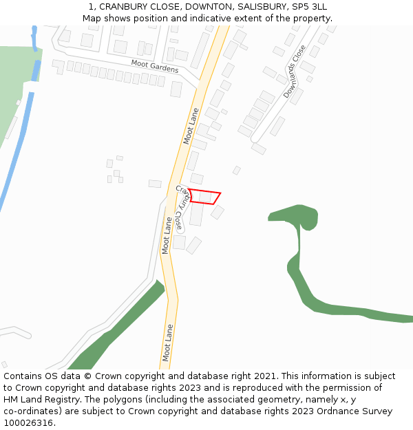 1, CRANBURY CLOSE, DOWNTON, SALISBURY, SP5 3LL: Location map and indicative extent of plot