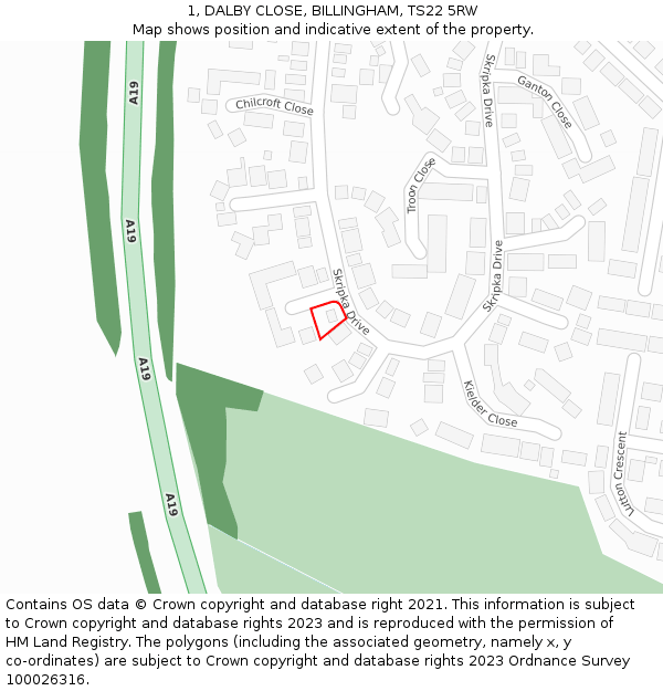 1, DALBY CLOSE, BILLINGHAM, TS22 5RW: Location map and indicative extent of plot