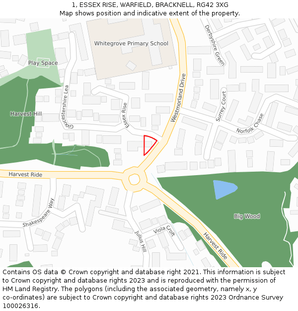 1, ESSEX RISE, WARFIELD, BRACKNELL, RG42 3XG: Location map and indicative extent of plot