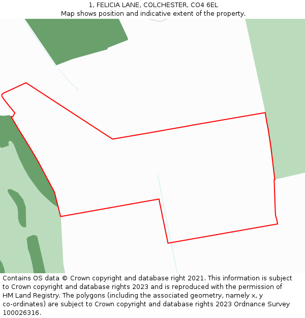 1, FELICIA LANE, COLCHESTER, CO4 6EL: Location map and indicative extent of plot