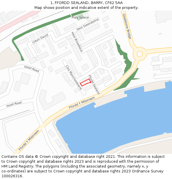 1, FFORDD SEALAND, BARRY, CF62 5AA: Location map and indicative extent of plot