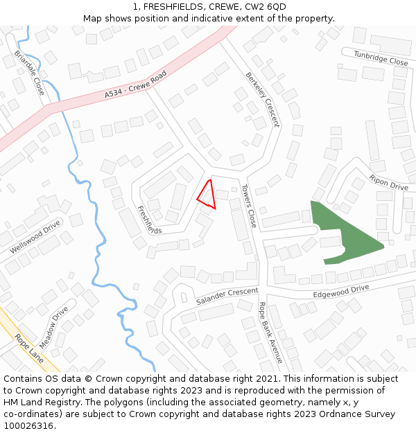 1, FRESHFIELDS, CREWE, CW2 6QD: Location map and indicative extent of plot