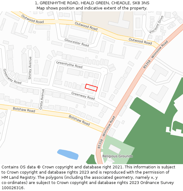 1, GREENHYTHE ROAD, HEALD GREEN, CHEADLE, SK8 3NS: Location map and indicative extent of plot