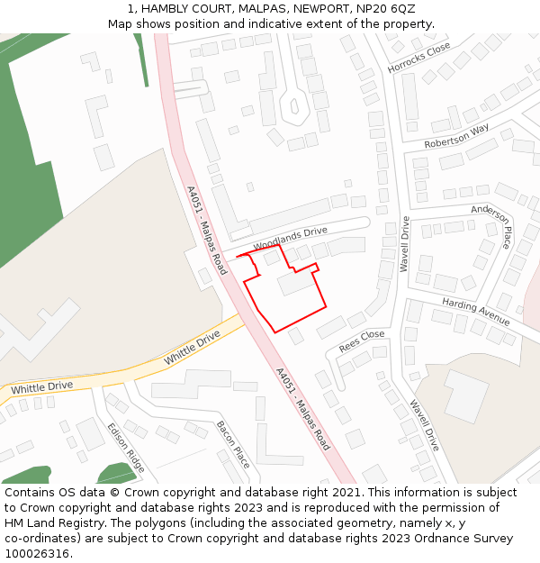 1, HAMBLY COURT, MALPAS, NEWPORT, NP20 6QZ: Location map and indicative extent of plot