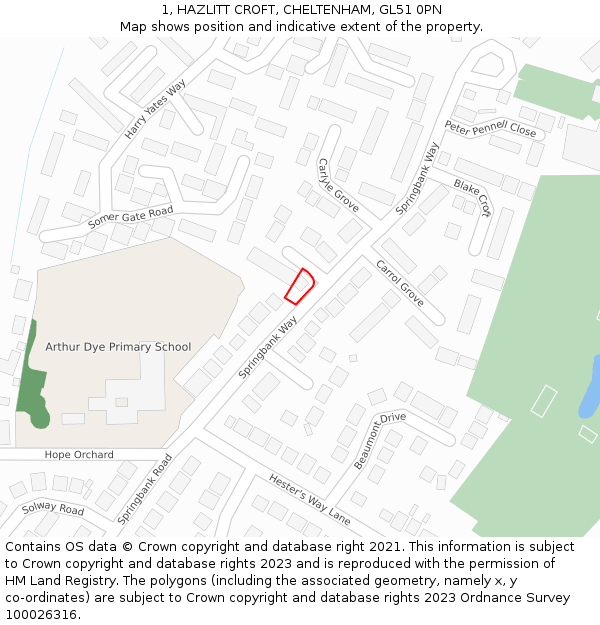 1, HAZLITT CROFT, CHELTENHAM, GL51 0PN: Location map and indicative extent of plot