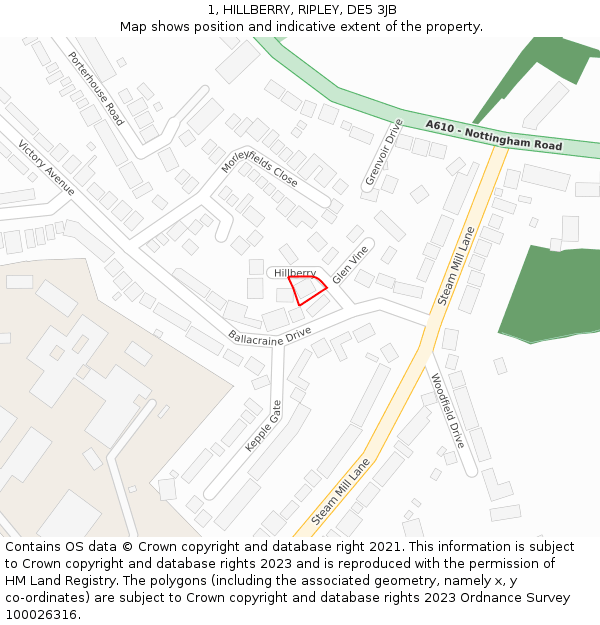 1, HILLBERRY, RIPLEY, DE5 3JB: Location map and indicative extent of plot