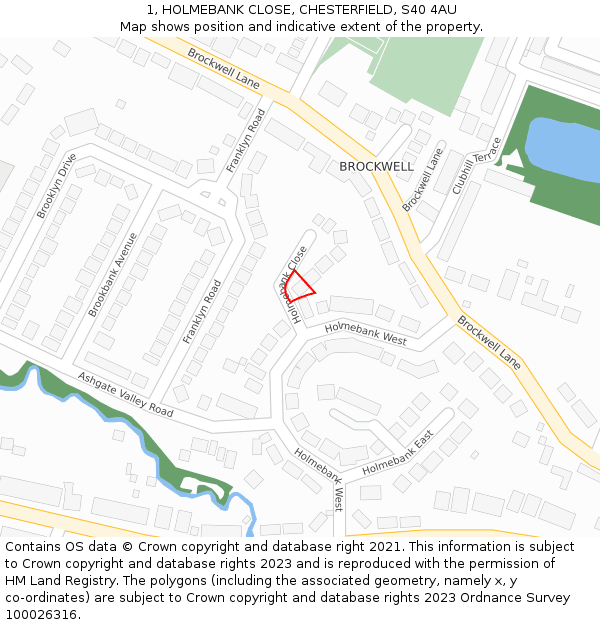 1, HOLMEBANK CLOSE, CHESTERFIELD, S40 4AU: Location map and indicative extent of plot