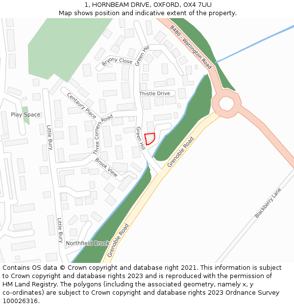 1, HORNBEAM DRIVE, OXFORD, OX4 7UU: Location map and indicative extent of plot