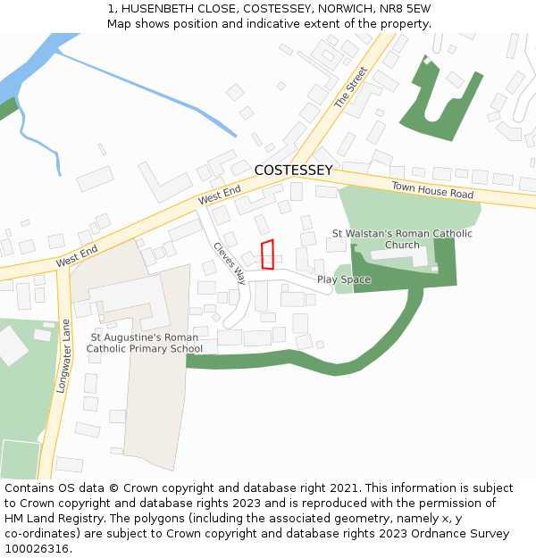 1, HUSENBETH CLOSE, COSTESSEY, NORWICH, NR8 5EW: Location map and indicative extent of plot