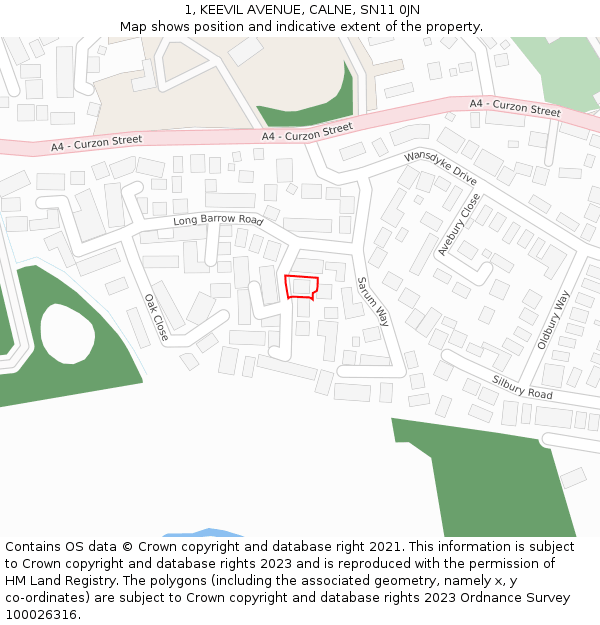 1, KEEVIL AVENUE, CALNE, SN11 0JN: Location map and indicative extent of plot