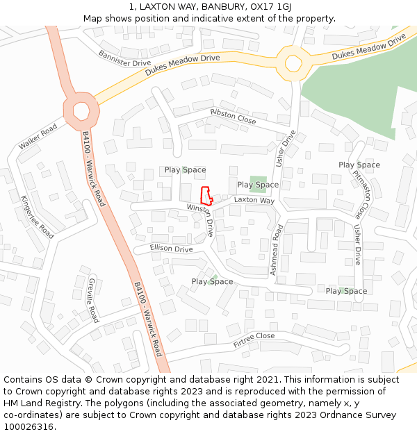 1, LAXTON WAY, BANBURY, OX17 1GJ: Location map and indicative extent of plot