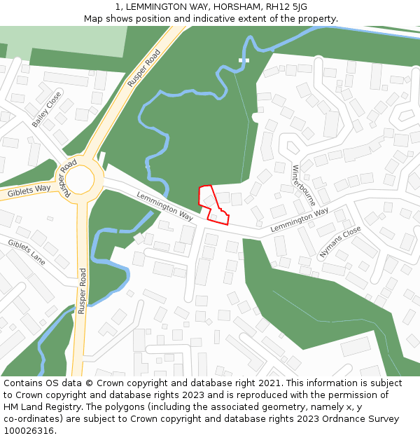 1, LEMMINGTON WAY, HORSHAM, RH12 5JG: Location map and indicative extent of plot