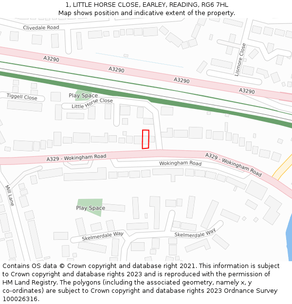 1, LITTLE HORSE CLOSE, EARLEY, READING, RG6 7HL: Location map and indicative extent of plot