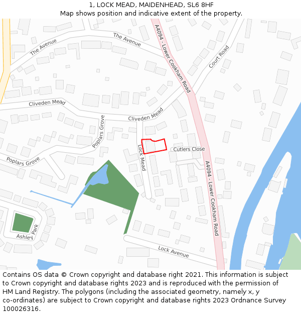 1, LOCK MEAD, MAIDENHEAD, SL6 8HF: Location map and indicative extent of plot