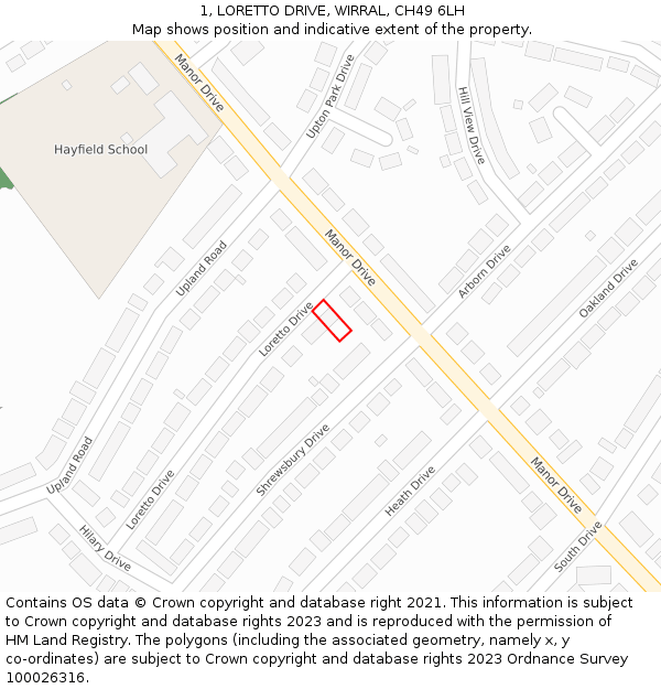 1, LORETTO DRIVE, WIRRAL, CH49 6LH: Location map and indicative extent of plot