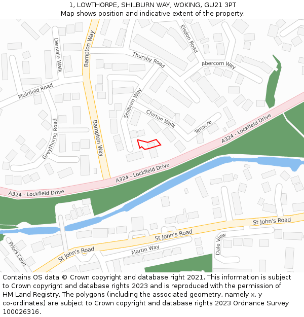 1, LOWTHORPE, SHILBURN WAY, WOKING, GU21 3PT: Location map and indicative extent of plot