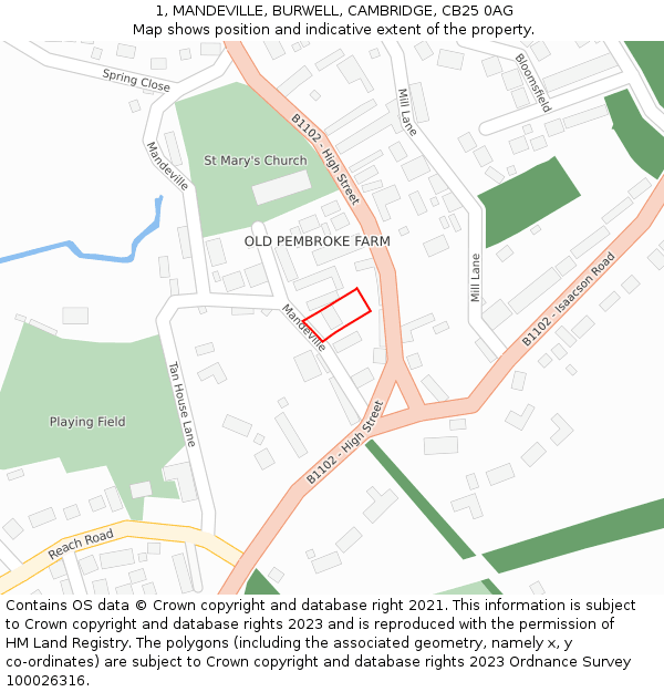 1, MANDEVILLE, BURWELL, CAMBRIDGE, CB25 0AG: Location map and indicative extent of plot