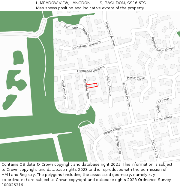 1, MEADOW VIEW, LANGDON HILLS, BASILDON, SS16 6TS: Location map and indicative extent of plot