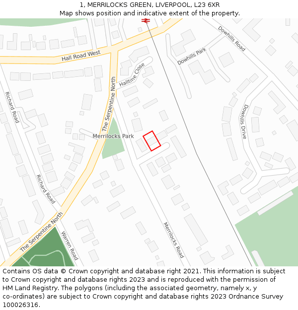 1, MERRILOCKS GREEN, LIVERPOOL, L23 6XR: Location map and indicative extent of plot