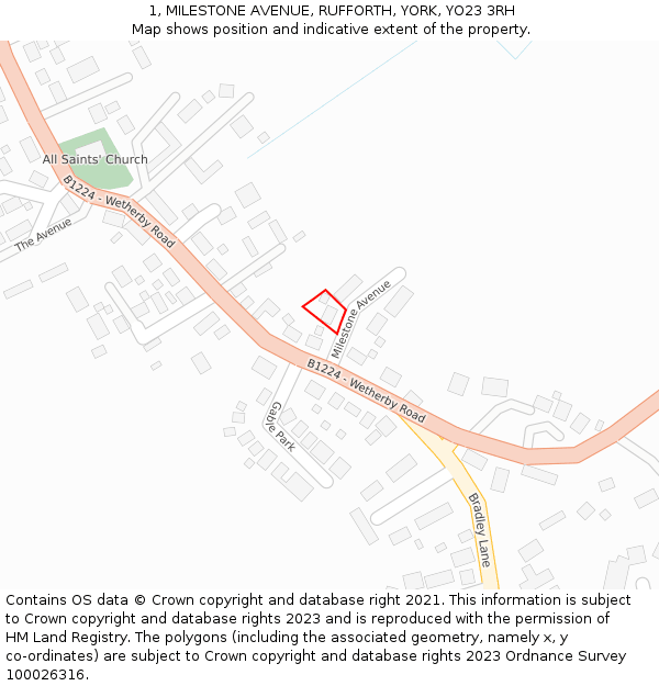 1, MILESTONE AVENUE, RUFFORTH, YORK, YO23 3RH: Location map and indicative extent of plot