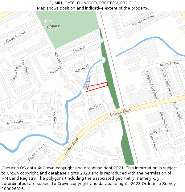 1, MILL GATE, FULWOOD, PRESTON, PR2 2HF: Location map and indicative extent of plot