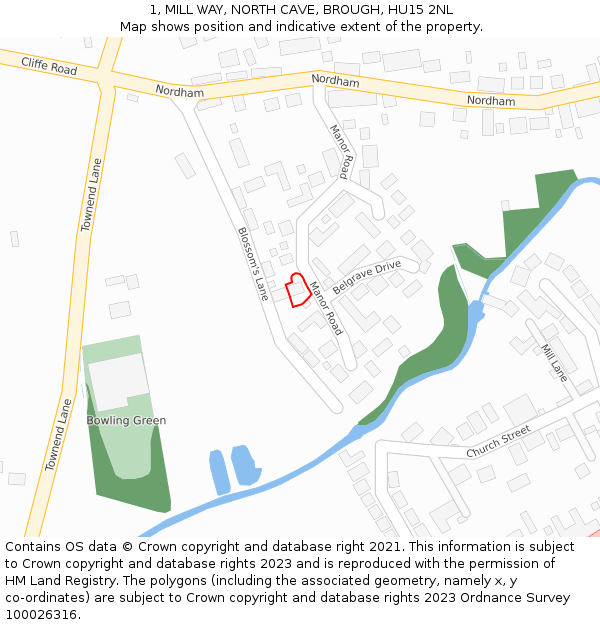 1, MILL WAY, NORTH CAVE, BROUGH, HU15 2NL: Location map and indicative extent of plot