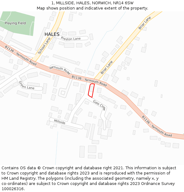 1, MILLSIDE, HALES, NORWICH, NR14 6SW: Location map and indicative extent of plot