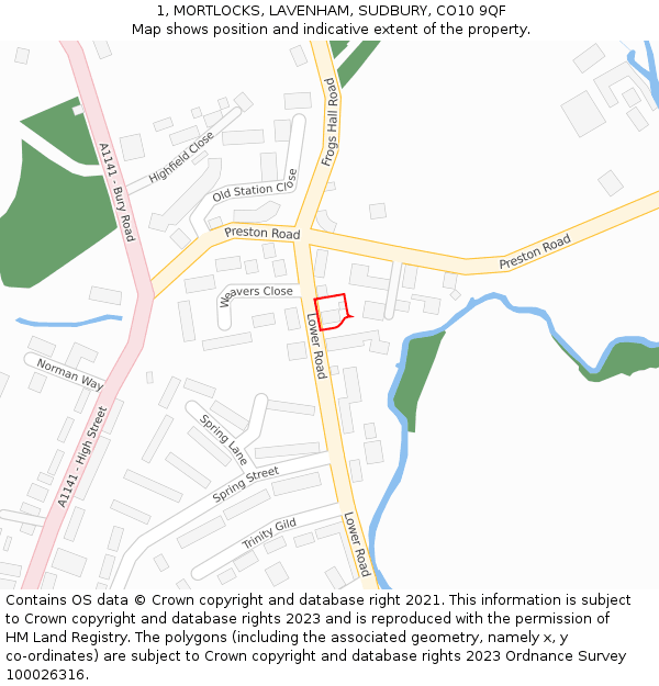 1, MORTLOCKS, LAVENHAM, SUDBURY, CO10 9QF: Location map and indicative extent of plot