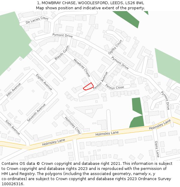 1, MOWBRAY CHASE, WOODLESFORD, LEEDS, LS26 8WL: Location map and indicative extent of plot