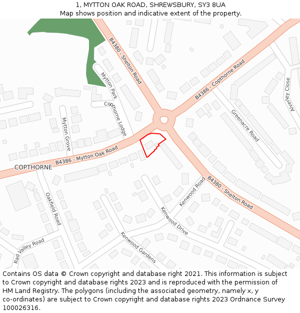 1, MYTTON OAK ROAD, SHREWSBURY, SY3 8UA: Location map and indicative extent of plot