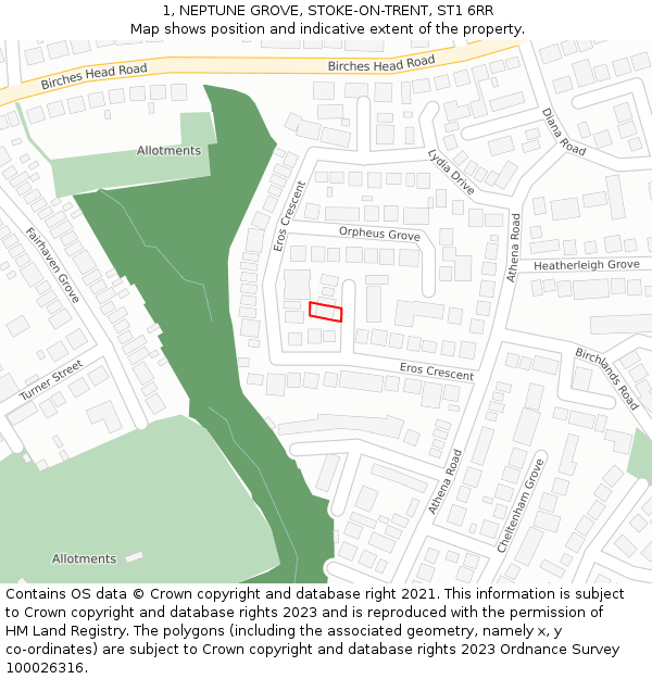 1, NEPTUNE GROVE, STOKE-ON-TRENT, ST1 6RR: Location map and indicative extent of plot