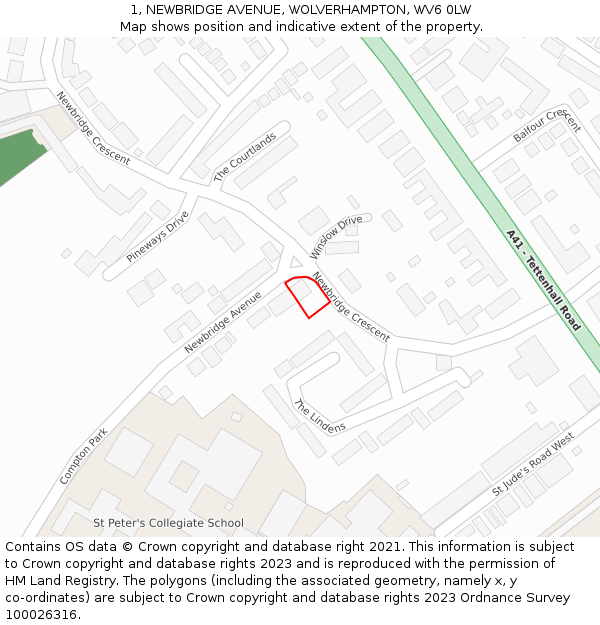 1, NEWBRIDGE AVENUE, WOLVERHAMPTON, WV6 0LW: Location map and indicative extent of plot