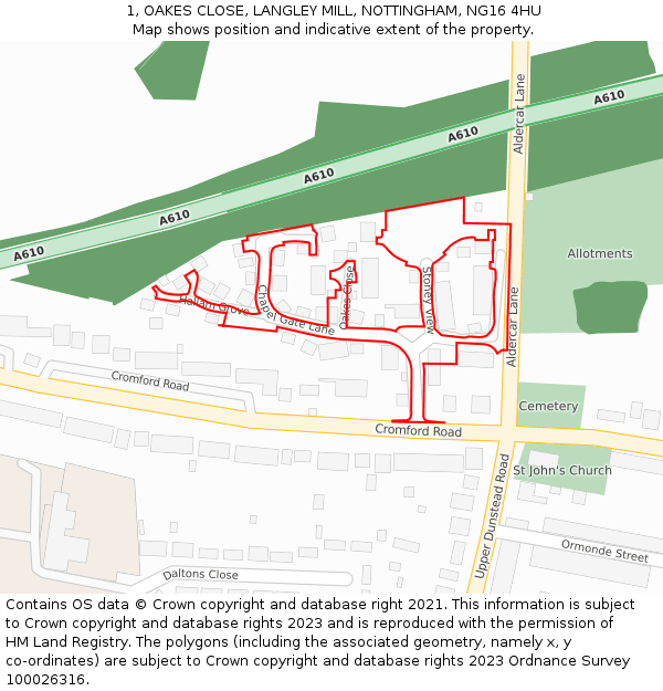 1, OAKES CLOSE, LANGLEY MILL, NOTTINGHAM, NG16 4HU: Location map and indicative extent of plot