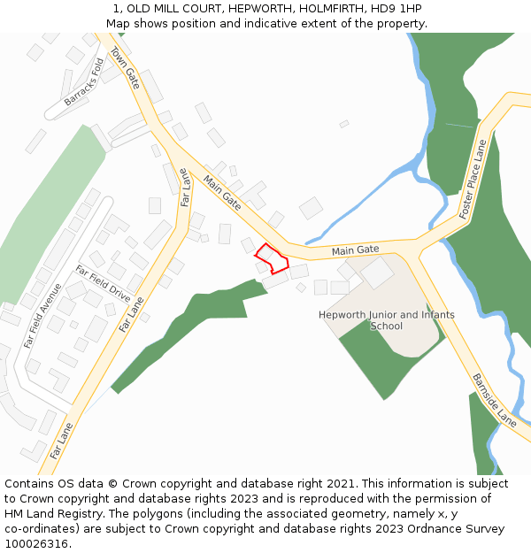 1, OLD MILL COURT, HEPWORTH, HOLMFIRTH, HD9 1HP: Location map and indicative extent of plot