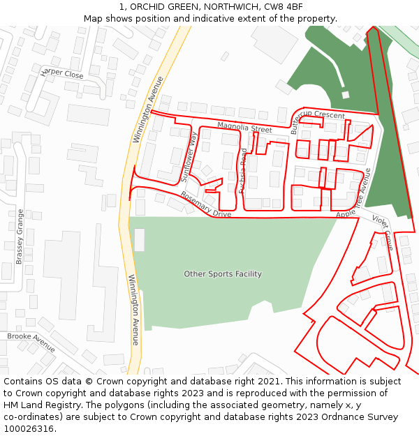 1, ORCHID GREEN, NORTHWICH, CW8 4BF: Location map and indicative extent of plot