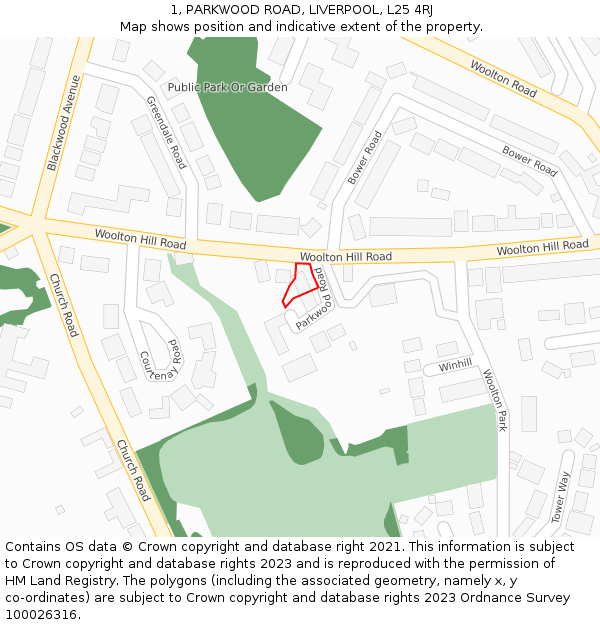 1, PARKWOOD ROAD, LIVERPOOL, L25 4RJ: Location map and indicative extent of plot