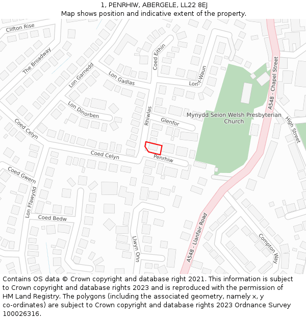 1, PENRHIW, ABERGELE, LL22 8EJ: Location map and indicative extent of plot