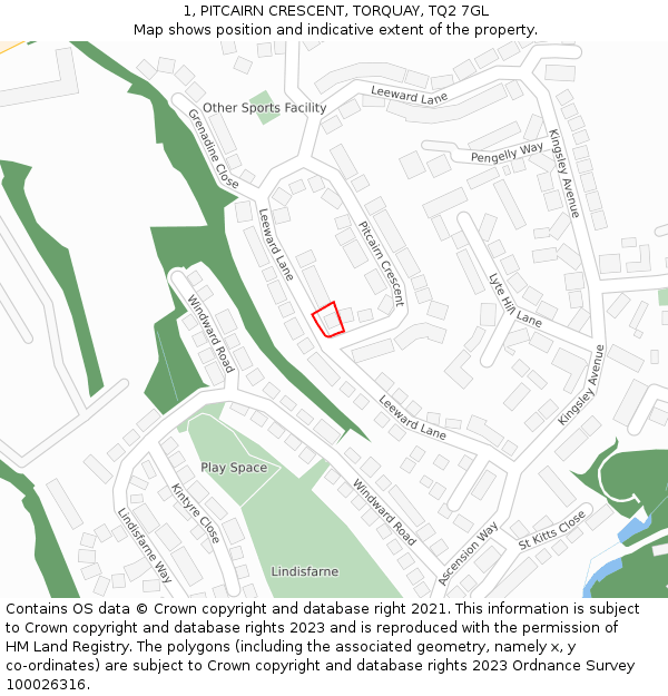 1, PITCAIRN CRESCENT, TORQUAY, TQ2 7GL: Location map and indicative extent of plot