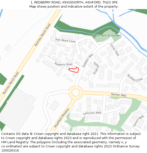 1, REDBERRY ROAD, KINGSNORTH, ASHFORD, TN23 3PE: Location map and indicative extent of plot