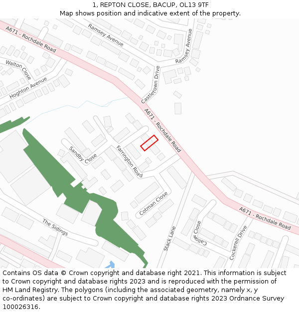 1, REPTON CLOSE, BACUP, OL13 9TF: Location map and indicative extent of plot